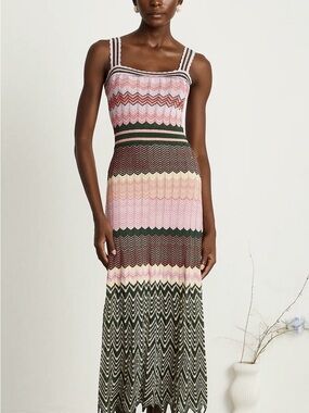 Striped Chevron Knit Maxi Dress in Pink and Green